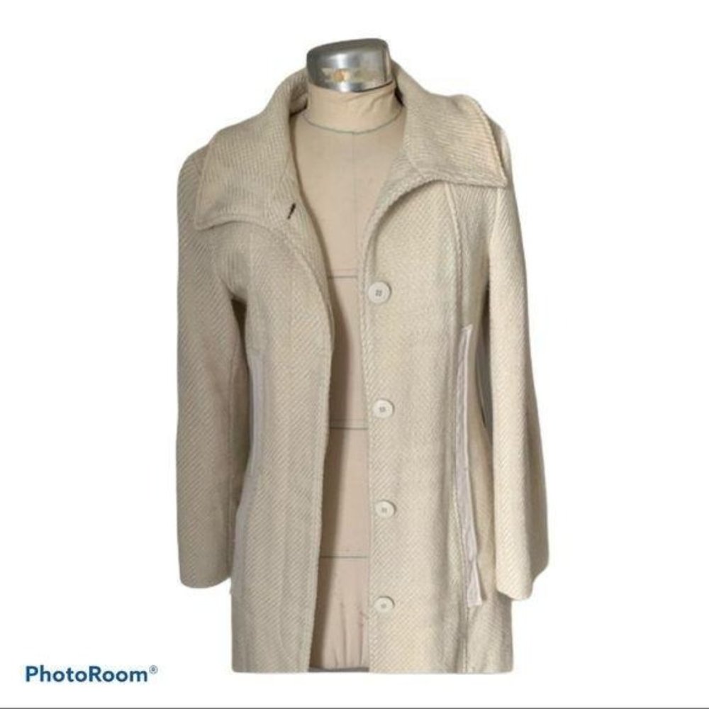 Mackage Coat Wool Leather Boucle Single Breast Cream Winter White PS - Picture 3 of 11